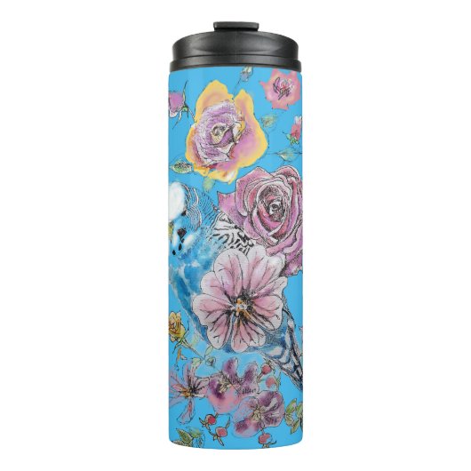 ブルーブジーブデガリガーバラウォーターカラーフローラアート タンブラー (正面)