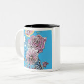 ブルーブジーブデガリガーバラウォーターカラーフローラアート ツートーンマグカップ (正面左)