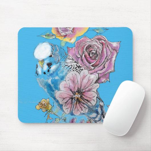 ブルーブジーブデガリガーバラウォーターカラーフローラアート マウスパッド (マウス)