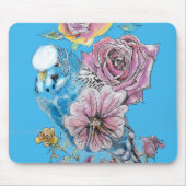 ブルーブジーブデガリガーバラウォーターカラーフローラアート マウスパッド (正面)