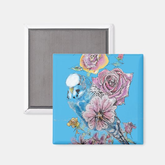 ブルーブジーブデガリガーバラウォーターカラーフローラアート マグネット (正面/裏面)