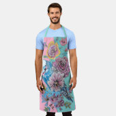 ブルーブジーブラワーバラピンクフローラキッチンエプロン エプロン (着用した状態)