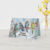 ブルーブジーブージュウオーターカラーオウム鳥カード カード (黄色い花)