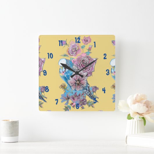 ブルーブジー水の色イエロー女性オフィスクロック スクエア壁時計 (ホーム)