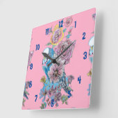 ブルーブジー水彩色ピンク女性オフィス時計 スクエア壁時計 (傾斜)