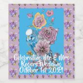 ブルーブジー薄紫フローラ結婚ズワインボトルラベル ワインラベル (シングルラベル)