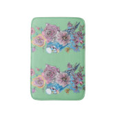 ブルーブジー&バラアートフローラ花グリーン バスマット (正面縦)