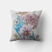 ブルーブジー&バラ水彩鳥デコアクッション クッション (裏面)