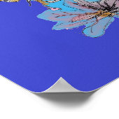 ブルーブジー&レッドローズネイビー水彩画ポスター ポスター (角)