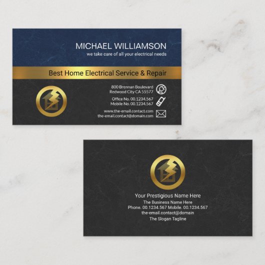 ブルーブスタイリッシュラックテグランジクスチャストライプ金ゴールド 名刺 (正面/裏面)