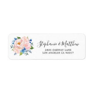 ブルーブッシュピンクウォーター色のフローラ結婚のアドレス ラベル