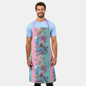 ブルーブッジバードバードバラフローラピンクアクアブッジェリガー エプロン (着用した状態)