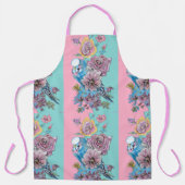 ブルーブッジバードバードバラフローラピンクアクアブッジェリガー エプロン (正面)