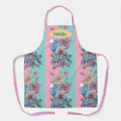 ブルーブッジバードバードバラフローラピンクアクアブッジェリガー エプロン (正面)