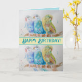 ブルーブッディーズウォーターカラーハッピーバースデーブッジアクア カード (黄色い花)