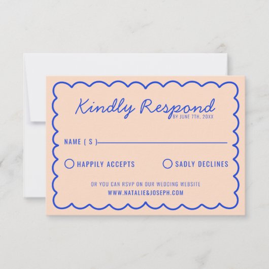 ブルーブモダンライトカラフルレトロ結婚おもしろい 出欠カード (正面)