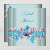 ブルーブライダルシャワーホワイトレースガーター 招待状 (正面/裏面)