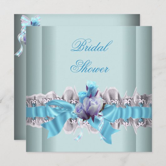 ブルーブライダルシャワーホワイトレースガーター 招待状 (正面/裏面)