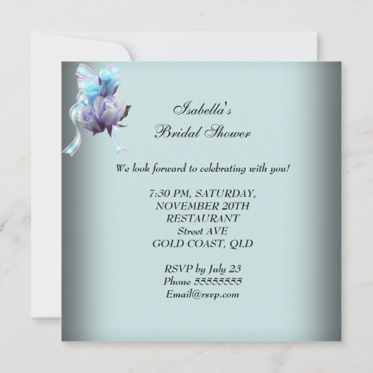 ブルーブライダルシャワーホワイトレースガーター 招待状 (裏面)