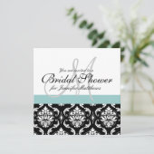 ブルーブライダルシャワーモノグラムダマスク招待状 招待状 (スタンド正面)