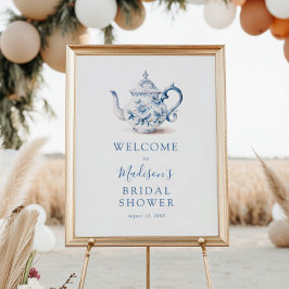 ブルーブライダルティーパーティーウェディングシャワーウェルカムサイン ポスター