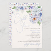 ブルーブライトカラフルフローラロマンチックブライダルシャワー 招待状 (正面/裏面)
