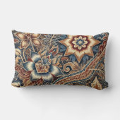 ブルーブラウンアイボリーインドネシアろうけつ染めフローラルパターン ランバークッション (裏面)