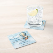 ブルーブラウンアイボリーテディベアを待つ スクエアペーパーコースター (インサイチュ)