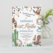 ブルーブラウンウエスタンファースト・ロデオ1歳の誕生日 招待状 (スタンド正面)