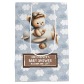 ブルーブラウンウォーターの色クマ赤ちゃんシャワー好意バッグ ミディアムペーパーバッグ (裏面)