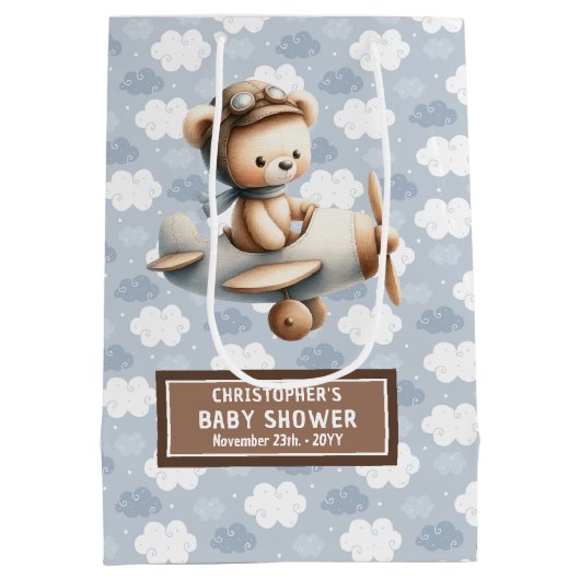 ブルーブラウンウォーターの色クマ赤ちゃんシャワー好意バッグ ミディアムペーパーバッグ (裏面)