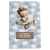 ブルーブラウンウォーターの色クマ赤ちゃんシャワー好意バッグ ミディアムペーパーバッグ (正面)