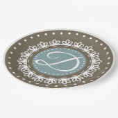 ブルーブラウンクラシックモノグラム誕生日パーティー ペーパープレート (アングル)