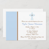 ブルーブラウンクロス男の赤ちゃんバプテスマ/《キリスト教》洗礼式や命名式 招待状 (正面/裏面)