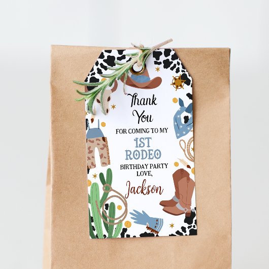 ブルーブラウンサドルアップ最初のロデオ1歳の誕生日 ギフトタグ