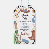 ブルーブラウンサドルアップ最初のロデオ1歳の誕生日 ギフトタグ (正面)