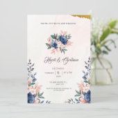 ブルーブラウンシンプルフローラフレームと水彩画 招待状 (スタンド正面)
