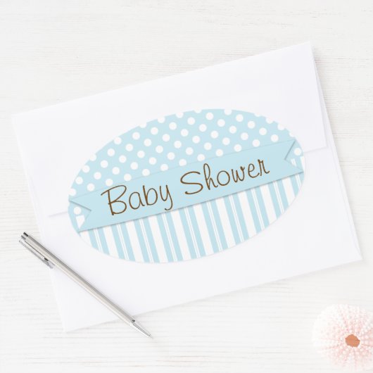 ブルーブラウンスイートボーイ水玉模様ベビーシャワー 楕円形シール (封筒)