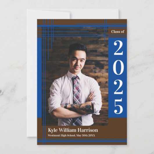 ブルーブラウンスクールカラー卒業写真プライド 招待状 (正面)