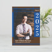 ブルーブラウンスクールカラー卒業写真プライド 招待状 (スタンド正面)