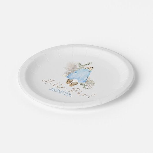 ブルーブラウンセージかわいい男の子の赤ちゃんシャワー ペーパープレート (アングル)