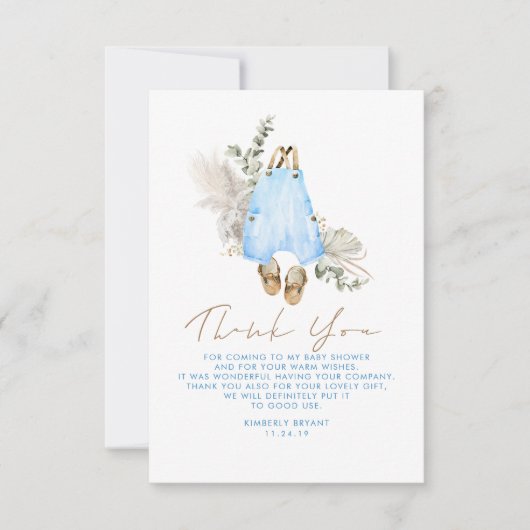 ブルーブラウンセージ赤ちゃんシャワー少しお礼 サンキューカード (正面)