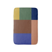 ブルーブラウンタングリーンイエローカラーブロックプリント バスマット (正面縦)