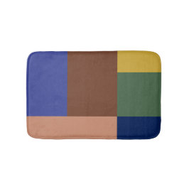 ブルーブラウンタングリーンイエローカラーブロックプリント バスマット