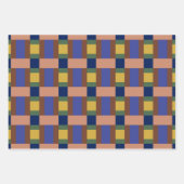 ブルーブラウンタングリーンイエローカラーブロックプリント ラッピングペーパーシート (正面)