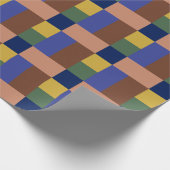 ブルーブラウンタングリーンイエローカラーブロックプリント ラッピングペーパー (角)