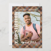 ブルーブラウンタータンチェックプライド卒業 案内状 (正面)