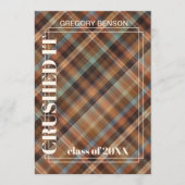 ブルーブラウンタータンチェックプライド卒業 案内状 (正面)