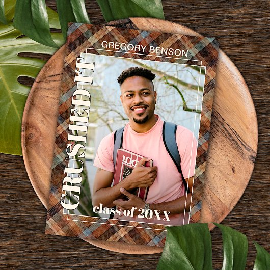 ブルーブラウンタータンチェックプレイド卒業発表 ポストカード