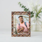 ブルーブラウンタータンチェックプレイド卒業発表 ポストカード (スタンド正面)